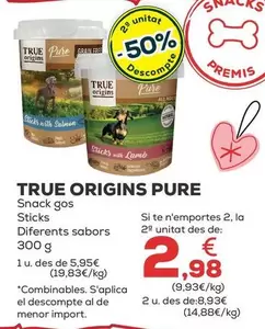 Oferta de True Origins - Pure Snack Perro Sticks por 5,95€ en Kiwoko