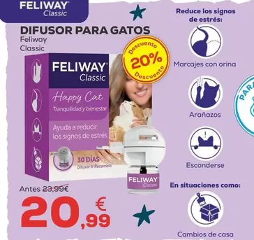 Oferta de Feliway - Difusor Para Gatos por 20,99€ en Kiwoko