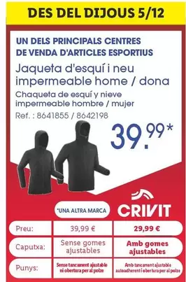 Oferta de Jaqueta D'Esquí I Neu Impermeable Home/Dona por 39,99€ en Lidl