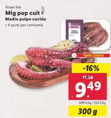 Oferta de Ocean sea - Medio Pulpo Cocido por 9,49€ en Lidl