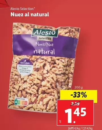 Oferta de Alesto Selection - Nuez Al Natural por 1,45€ en Lidl