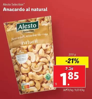 Oferta de Alesto Selection - Anacardo Al Natural por 1,85€ en Lidl