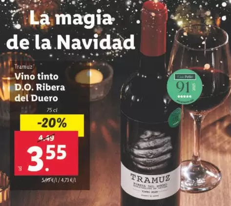 Oferta de Tramuz - Vino Tinto D.O. Ribera Del Duero por 3,55€ en Lidl