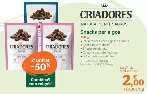 Oferta de Criadores - Snacks Para Perro por 3,99€ en Tiendanimal