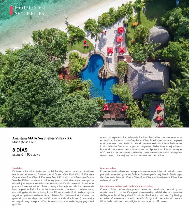 Oferta de Anantara MAIA Seychelles Villas  por 6410€ en Catai