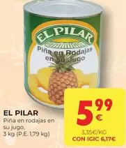 Oferta de El pilar - Piña En Rodajas En Su Jugo por 5,99€ en CashDiplo