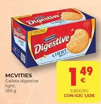 Oferta de McVitie's - Galleta Digestive Light por 1,49€ en CashDiplo