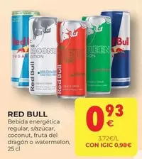 Oferta de Red Bull - Bebida Energetica Regular, S/açúcar, Coconut, Fruta Del Dragón O Watermelon por 0,93€ en CashDiplo