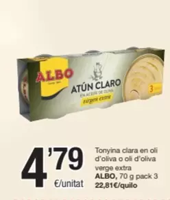 Oferta de Albo - Tonyina Clara En Oli D'Oliva O Oli D'Oliva Verge Extra por 4,79€ en SPAR Fragadis