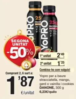 Oferta de Danone - Yopro Per A Beure Stracciatella, Mango, O Vainilla I Cookies por 2,49€ en SPAR Fragadis