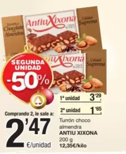 Oferta de Antiu Xixona - Turrón Choco Almendra por 3,29€ en SPAR Fragadis