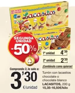 Oferta de Lacasitos - Turrón Con Chocolate O Chocolate Blanco por 4,39€ en SPAR Fragadis