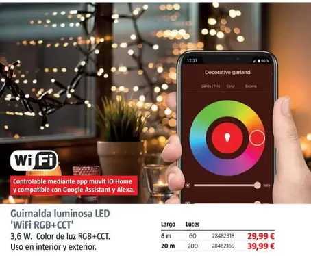 Oferta de Guirnalda Luminosa LED "Wifi RGB+CCT" por 29,99€ en BAUHAUS