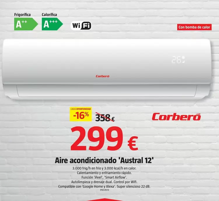 Oferta de Corberó - Aire Acondicionado 'Austral 12' por 299€ en BAUHAUS