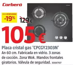 Oferta de Corberó - Placa Cristal Gas 'CPCGY2303N'  por 105€ en BAUHAUS