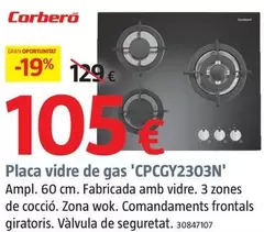 Oferta de Corberó - Placa Cristal Gas 'CPCGY2303N'  por 105€ en BAUHAUS