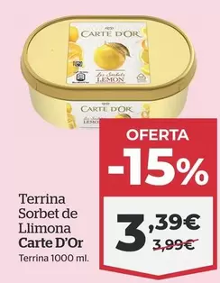 Oferta de Carte d'Or - Tarrina Sorbete De Limón por 3,39€ en La Sirena