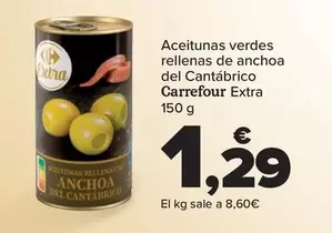 Oferta de Carrefour - Aceitunas Verdes Rellenas De Anchoa Del Cantabrico Extra por 1,29€ en Carrefour