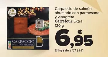 Oferta de Carrefour Extra - Carpaccio De Salmon Ahumado Con Parmesano Y Vinagreta por 6,95€ en Carrefour