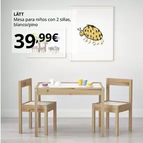 Oferta de Latt - Mesa Para Niños Con 2 Sillas Blanco/Pino por 39,99€ en IKEA