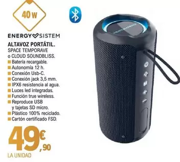 Oferta de Energy Sistem - Altavoz Portatil Space Temporave por 49,9€ en E.Leclerc