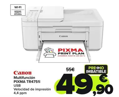 Oferta de Canon - Multifuncion Pixma TR4751i  por 49,9€ en Carrefour