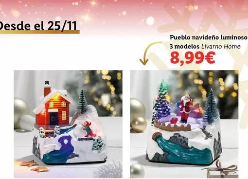 Oferta de Carrefour - Pueblo Navideño Luminoso 3 Modelos Livarno Home por 8,99€ en Lidl