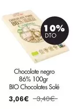 Oferta de Sole - Chocolate Negro 86% 100gr Bio Chocolates  por 3,06€ en NaturaSí