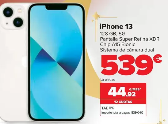 Oferta de Apple - Iphone 13 por 539€ en Carrefour