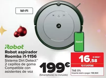 Oferta de Irobot - Robot Aspirador Roomba Ii-1156 por 199€ en Carrefour