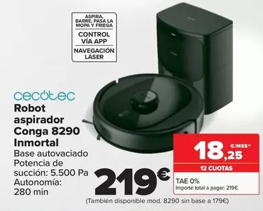 Oferta de Cecotec - Robot Aspirador Conga 8290 Inmortal por 219€ en Carrefour