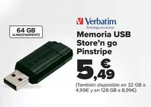 Oferta de Memoria Usb  Store'n Go Pinstripe por 5,49€ en Carrefour