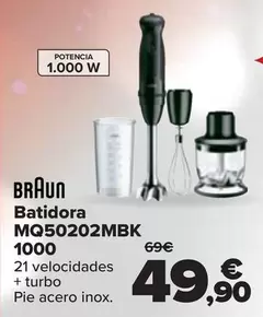 Oferta de Braun - Batidora MQ50202MBK 1000 por 49,9€ en Carrefour