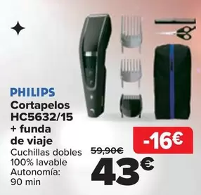 Oferta de Philips - Cortapelos HC5632/15 + Funda De Viaje por 43€ en Carrefour