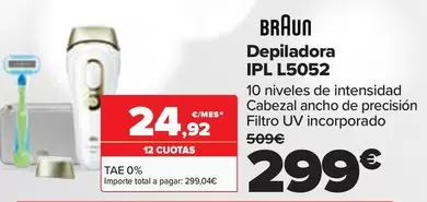 Oferta de Braun - Depiladora IPL L5052 por 299€ en Carrefour