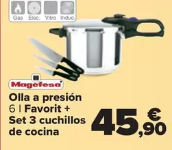 Oferta de Magefesa - Olla A Presion Favorit + Set 3 Cuchillos De Cocina por 45,9€ en Carrefour