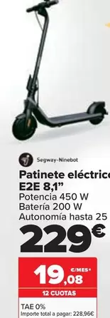 Oferta de Segway Ninebot - Patinete Electrico E2E 8.1'' por 229€ en Carrefour