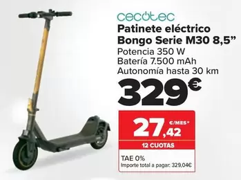 Oferta de Cecotec - Patinete Eléctrico Bongo Serie M30 8,5" por 329€ en Carrefour