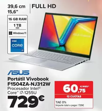 Oferta de Asus - Portátil Vivobook F1504za-nj312w por 729€ en Carrefour