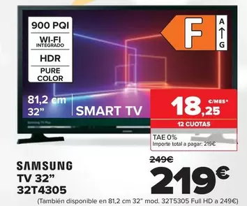 Oferta de Samsung - TV 32" 32T4305 por 219€ en Carrefour