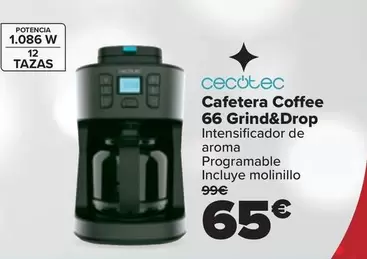 Oferta de Cecotec - Cafetera Coffee  66 Grind&Drop por 65€ en Carrefour