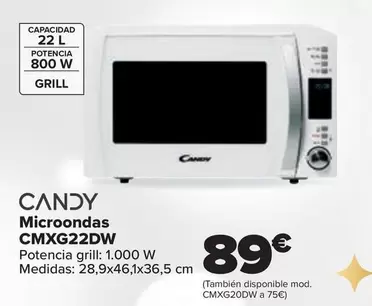 Oferta de Candy - Microondas CMXG22DW por 89€ en Carrefour