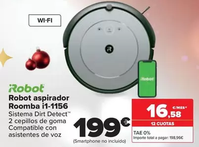 Oferta de Irobot - Robot Aspirador Roomba Ii-1156 por 199€ en Carrefour