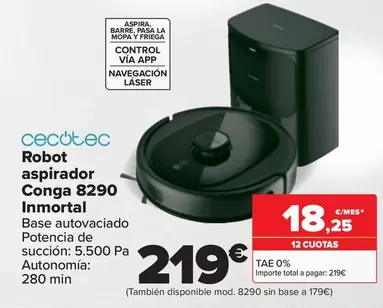 Oferta de Cecotec - Robot Aspirador Conga 8290 Inmortal por 219€ en Carrefour