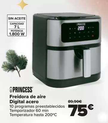 Oferta de Princess - Freidora De Aire Digital Acero por 75€ en Carrefour