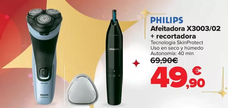 Oferta de Philips - Afeitadora X3003/02 + Recortadora por 49,9€ en Carrefour