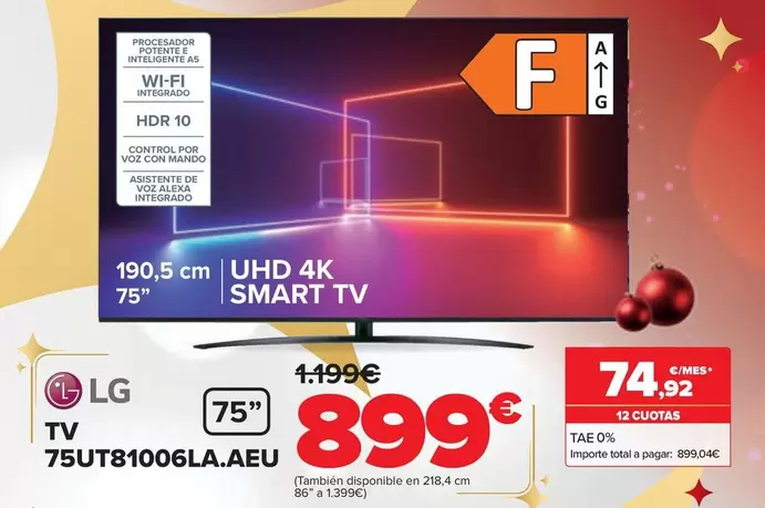 Oferta de LG - Tv  75UT81006LA.AEU por 899€ en Carrefour