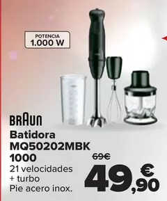 Oferta de Braun - Batidora MQ50202MBK 1000 por 49,9€ en Carrefour