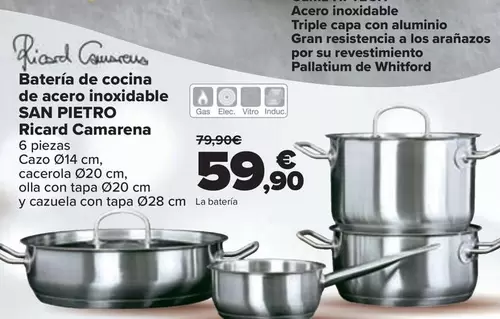 Oferta de San Pietro - Bateria De Cocina De Acero Inoxidable Ricard Camarena  por 59,9€ en Carrefour