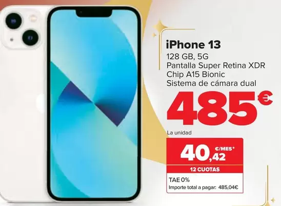 Oferta de Apple - Iphone 13 por 485€ en Carrefour